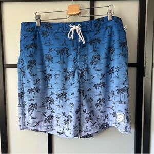 [XL] American Eagle Men’s Gradient Blue Palm Tree Beach Print Board Swim Shorts